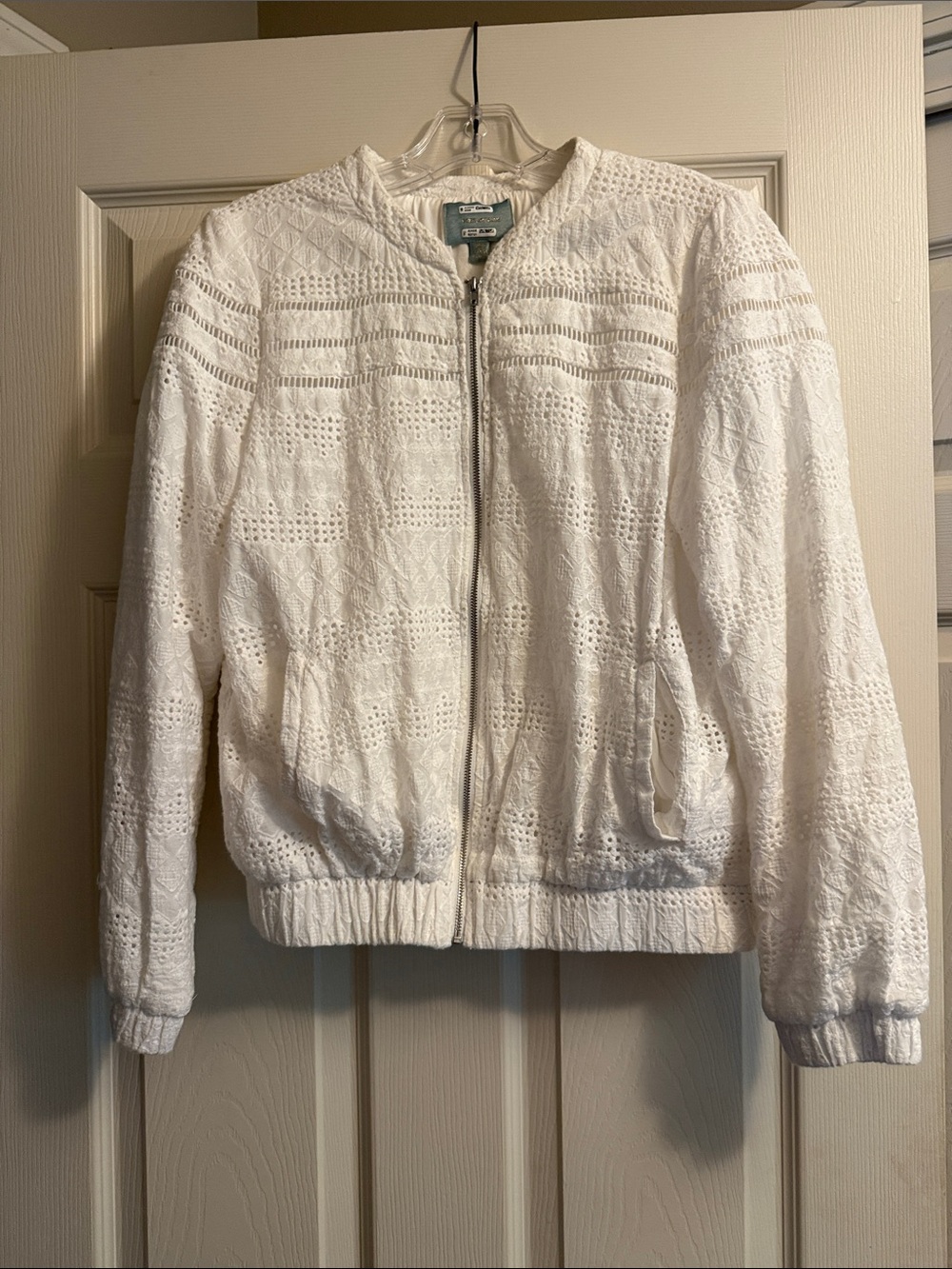 Skies Are Blue White Eyelet Bomber Jacket